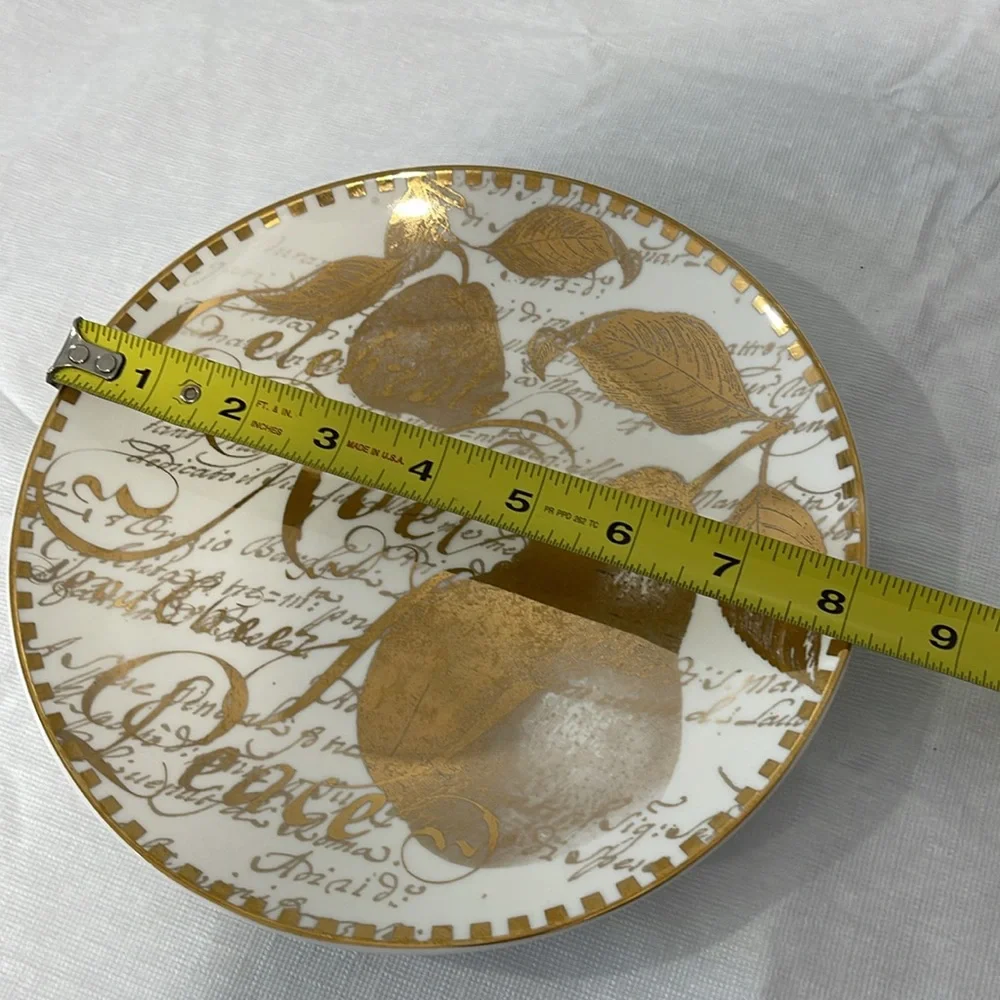 Restoration Hardware Christmas 8”Plates Holiday Gold Pear Noel Peace Set